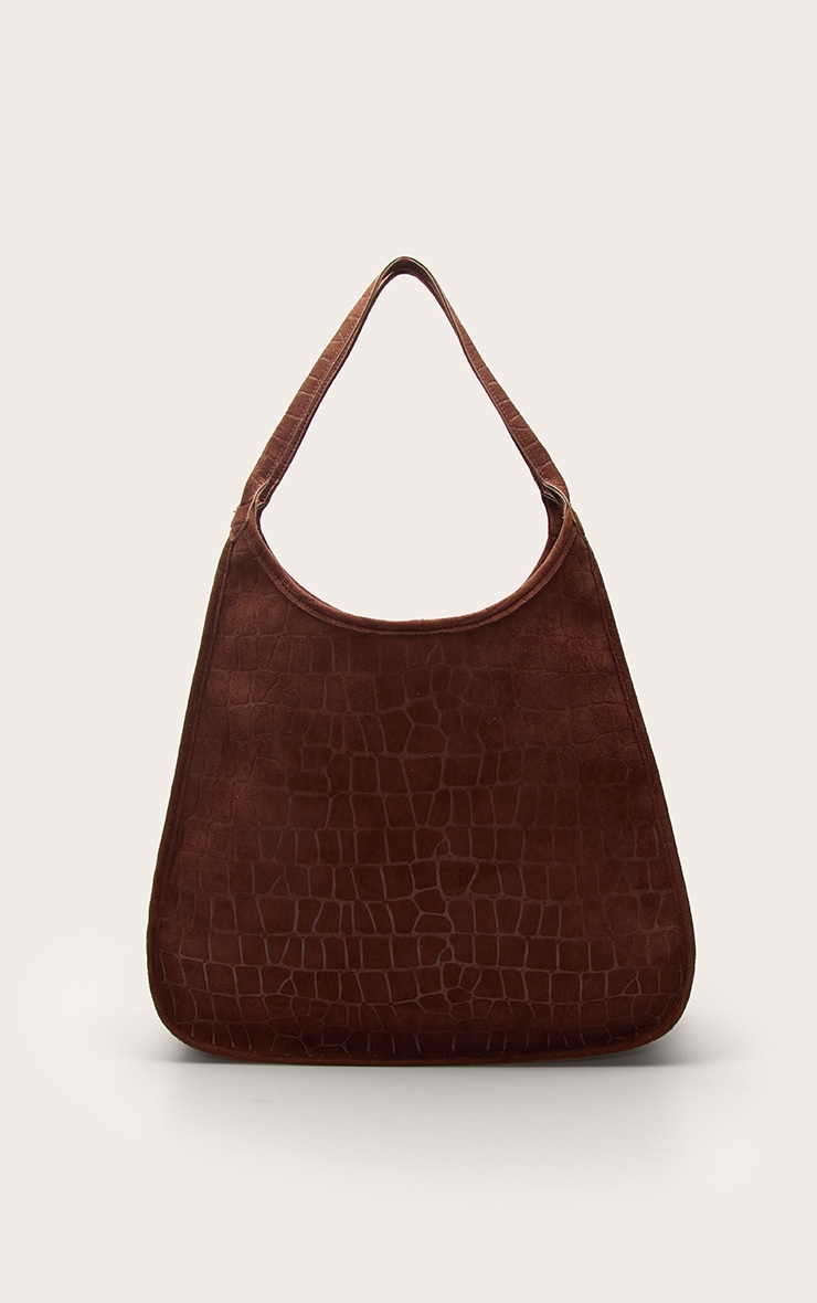 Chocolate Croc Suede Oversized Tote Bag image 2