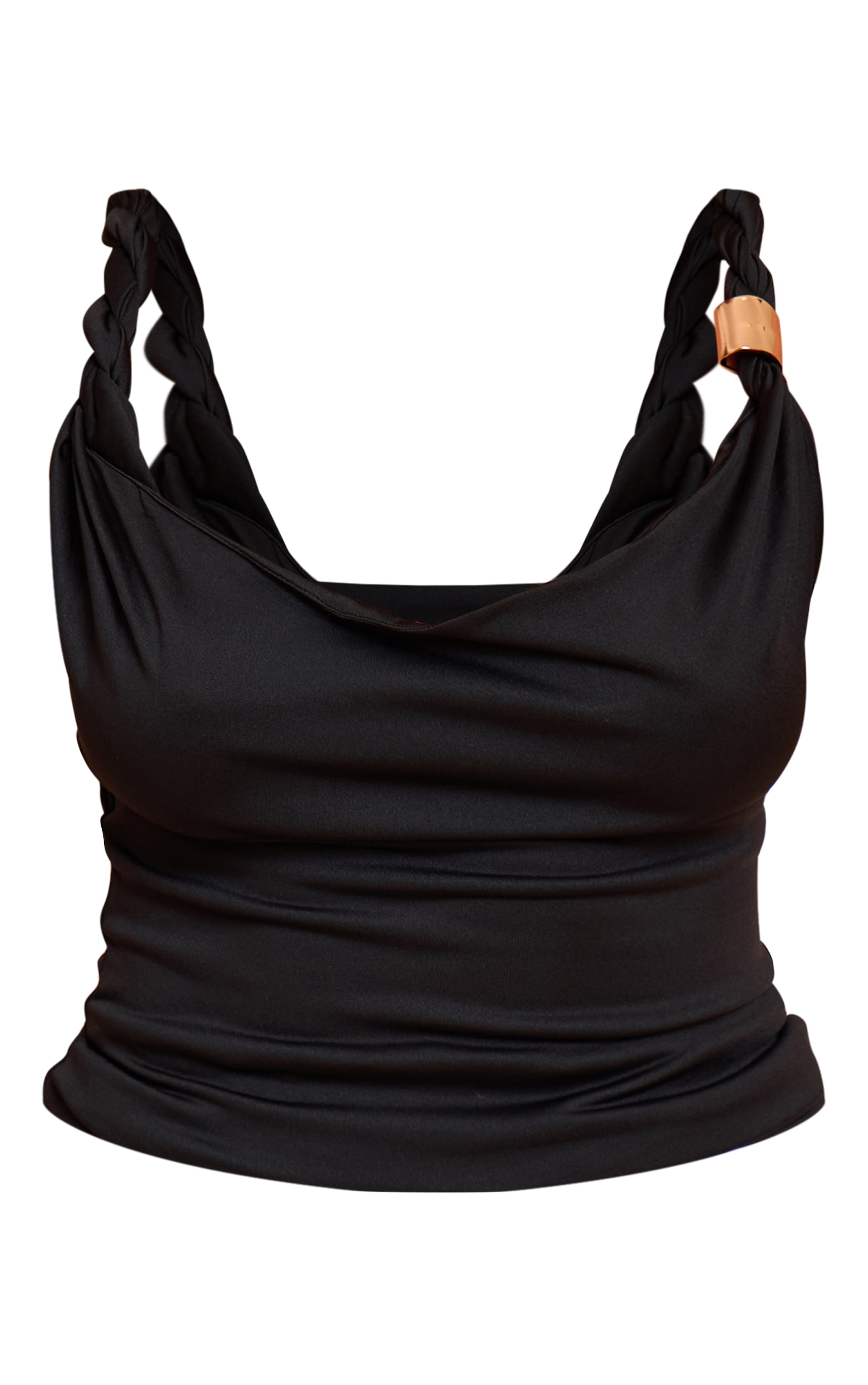 Shape Black Cowl Neck Twisted Gold Trim Strap Top image 5