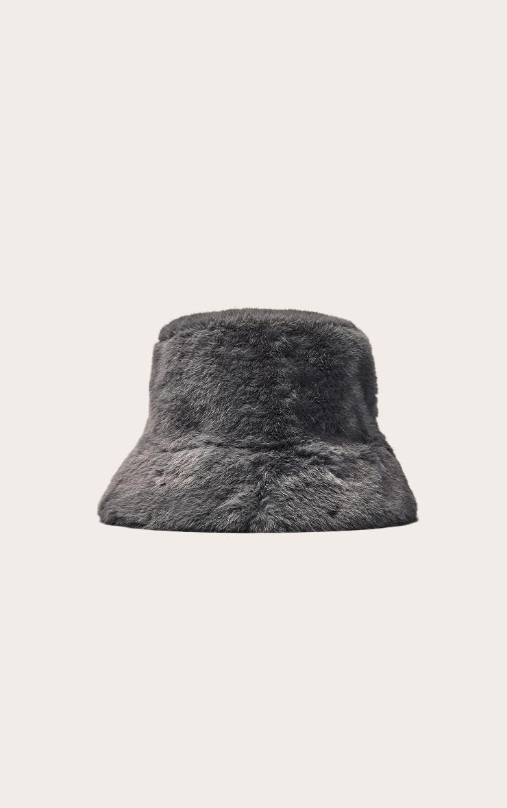 Charcoal Faux Fur Bucket Hat image 2