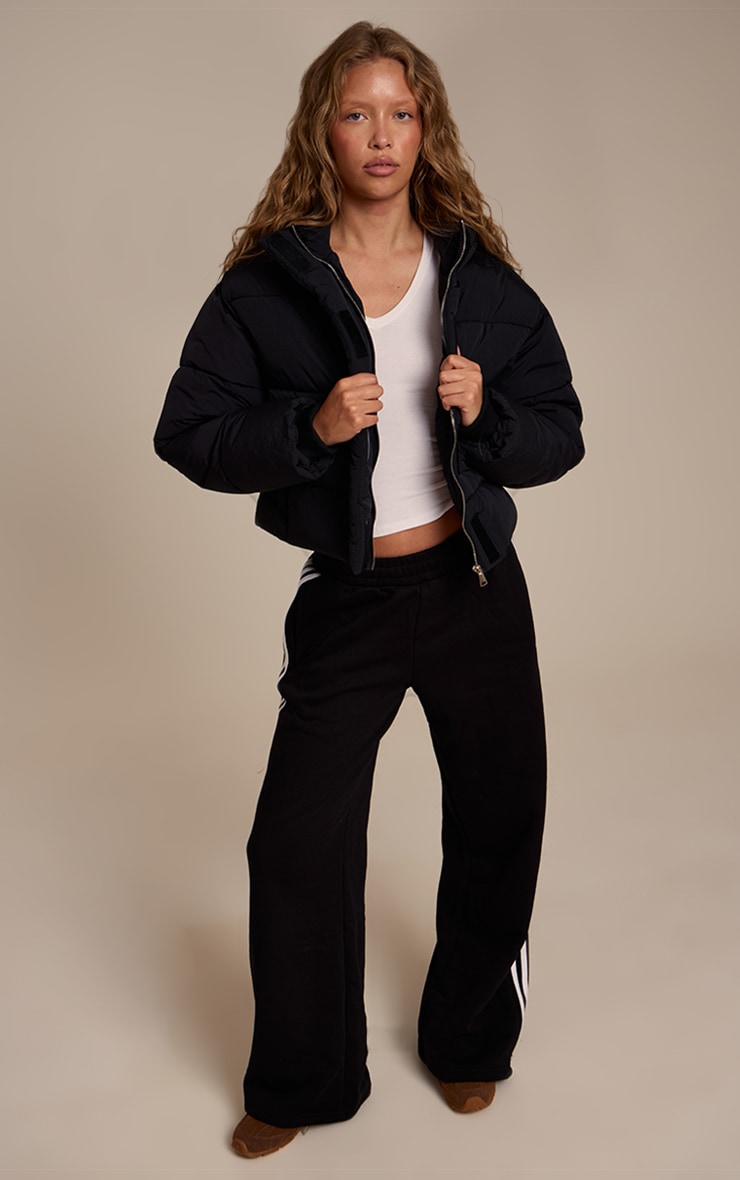 Black Cropped Drawstring Puffer Jacket image 3