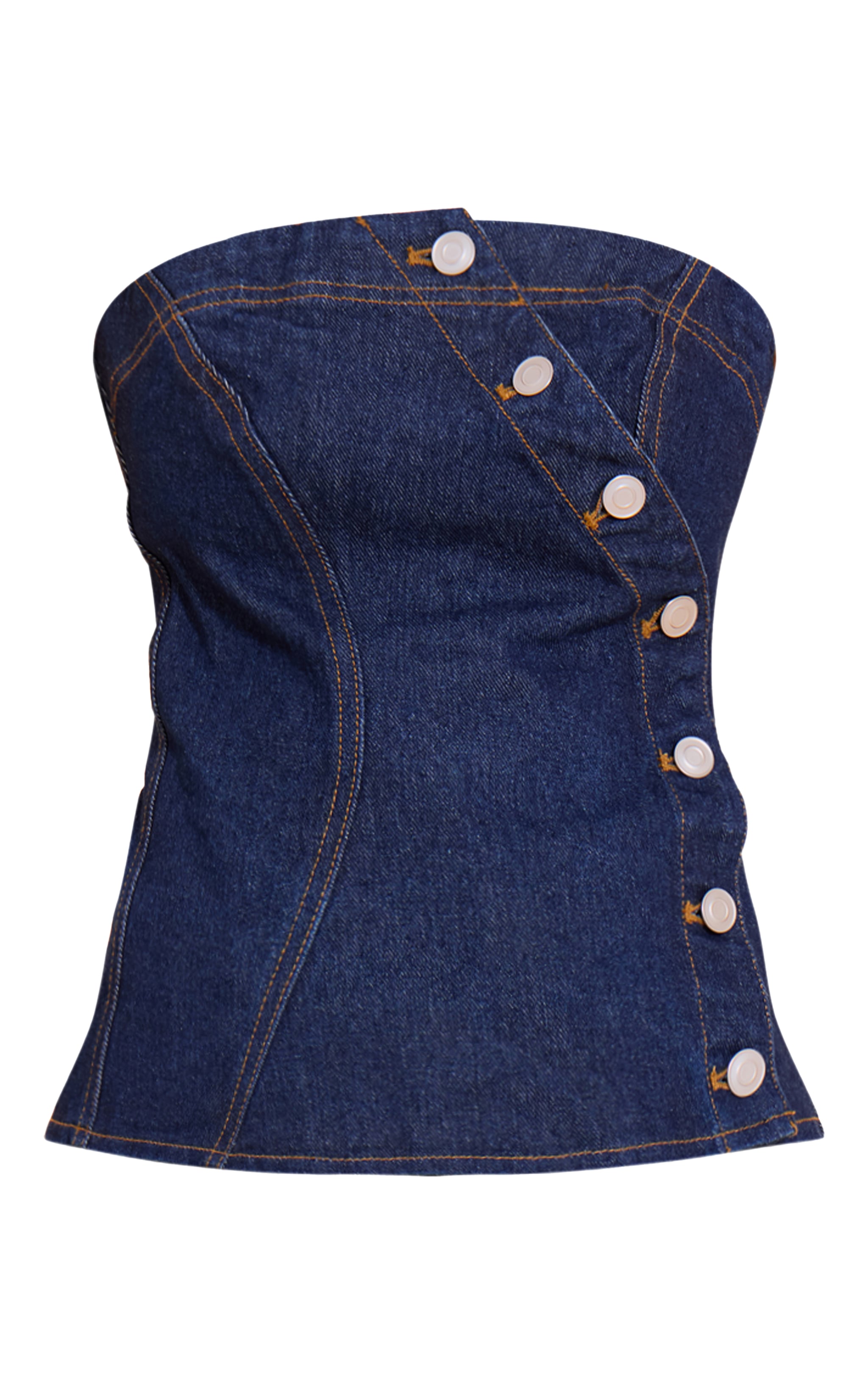 Petite Top bustier en jean indigo à boutons asymétriques image 5