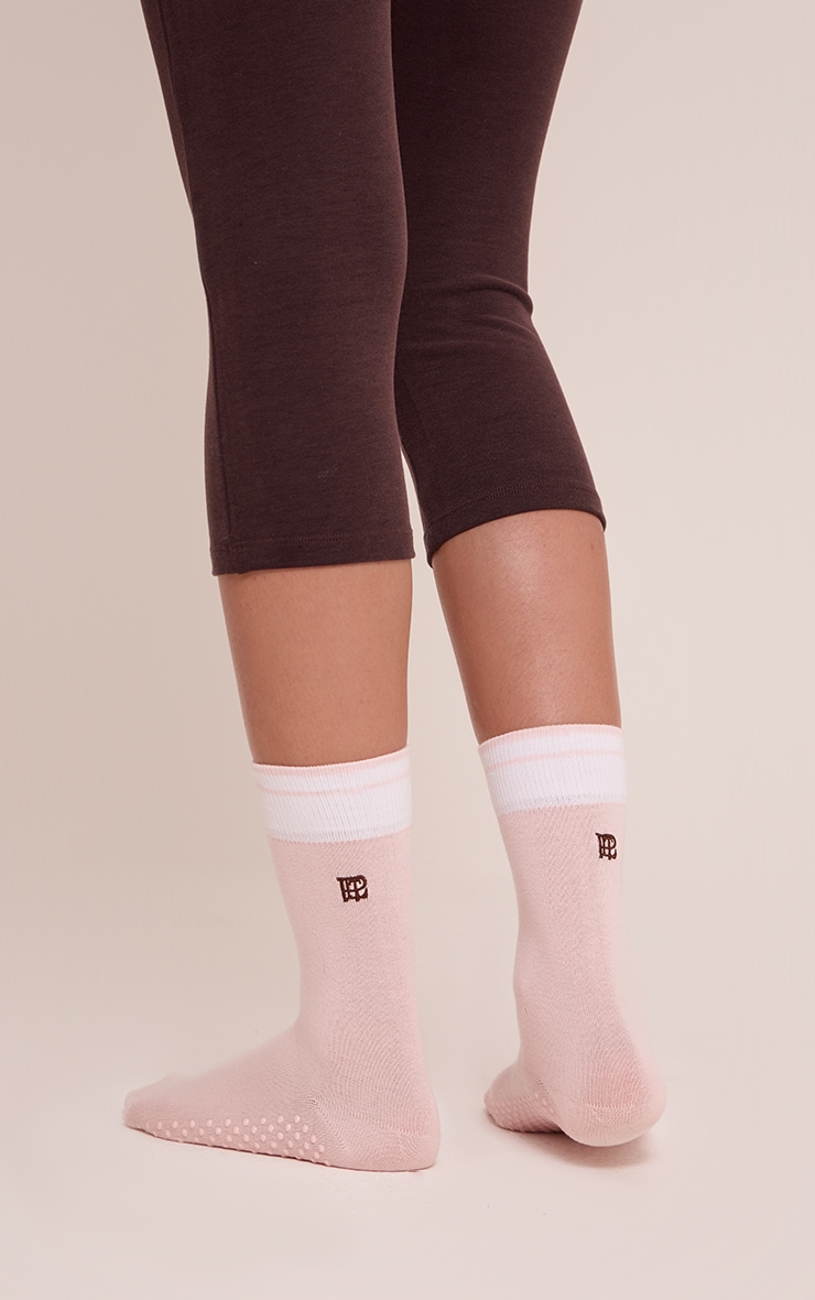 PrettyLittleThing Pink Embroidered Gripper Socks image 1