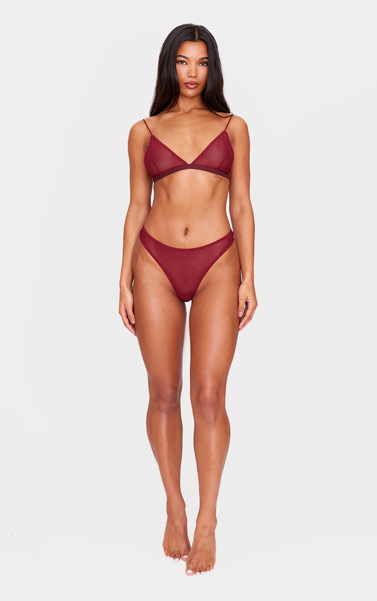 Burgundy Mesh Basic Triangle Bra image 3