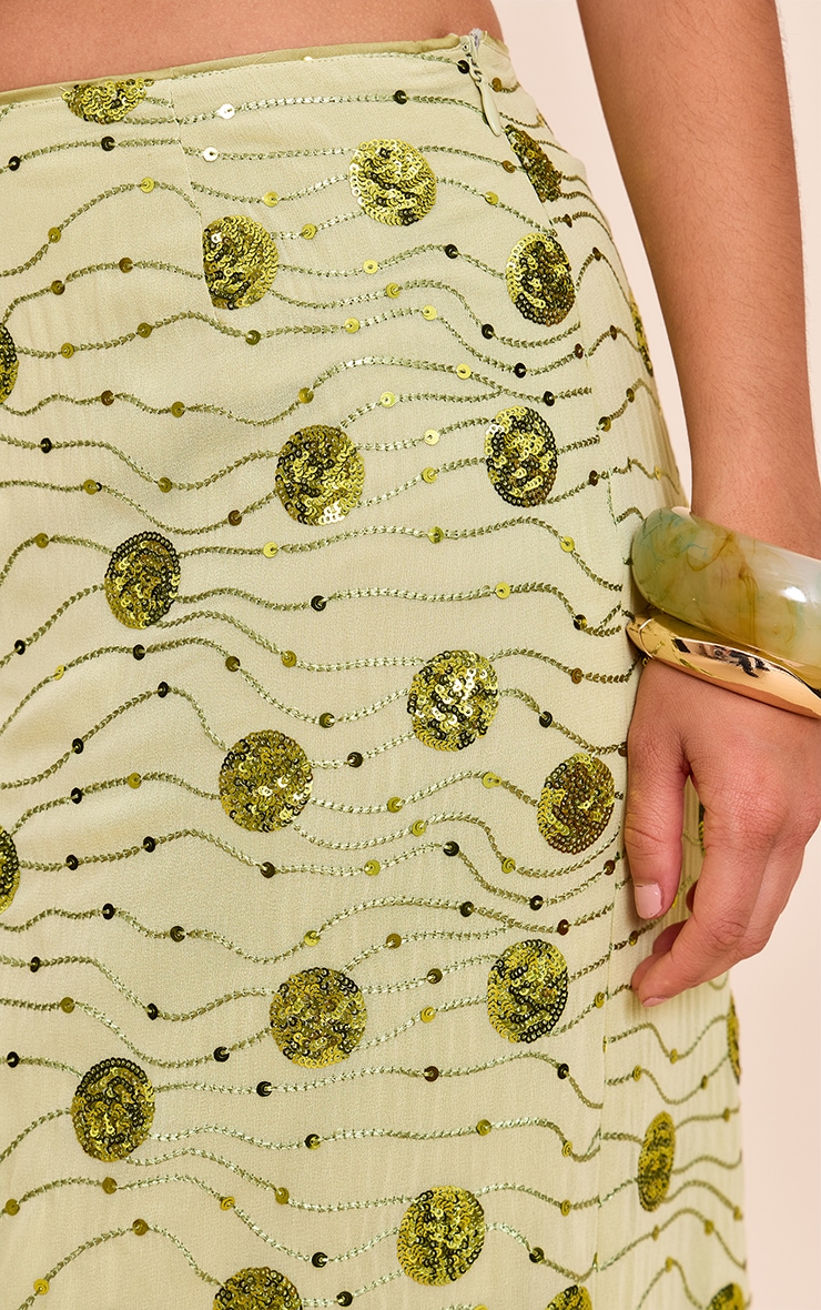 Sage Green Embellished Maxi Skirt image 2