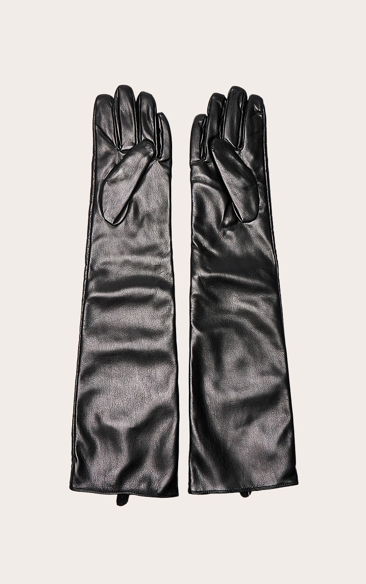 Black Croc Faux Leather Long Gloves image 2