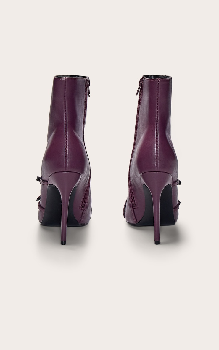 Plum PU Buckle Strap Stiletto Ankle Boot image 4