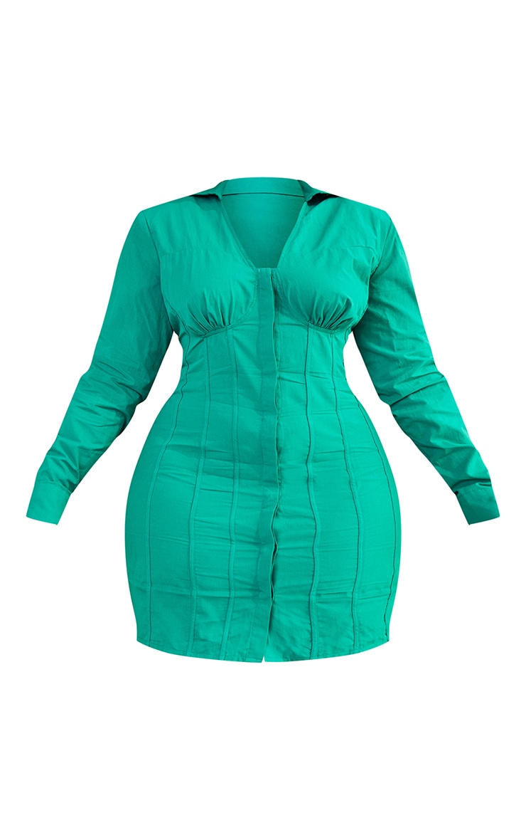Plus Green Shoulder Padded Fitted Shirt Dress PrettyLittleThing CA