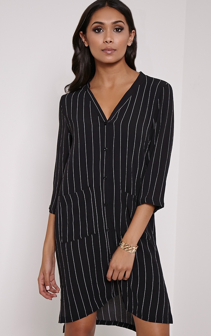 Omarion Black Pinstripe Shirt Dress | Dresses | PrettyLittleThing