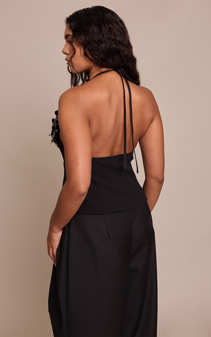 Shape Top en mousseline de soie noire à dos nu et sequins en disques contrastants image 2