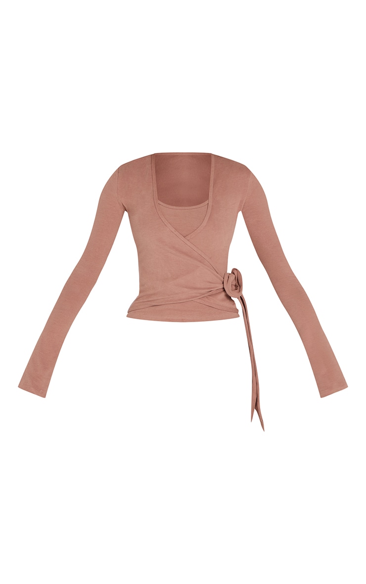 PLT Mocha Soft Cotton Wrap Front Yoga Top image 5