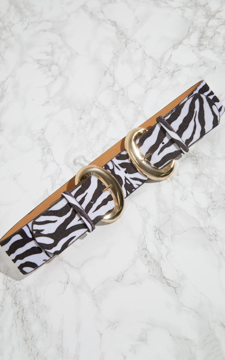 Zebra Print Wide Double Buckle Belt image 4