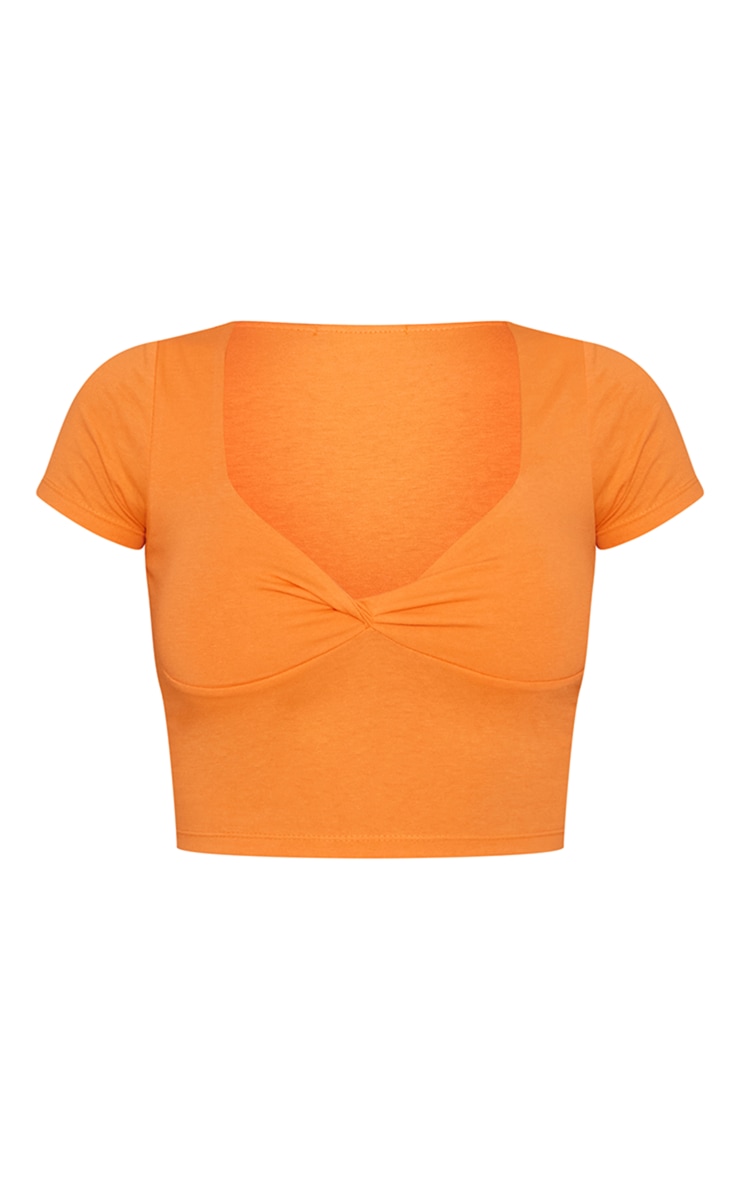 Crop top orange torsadé sur le devant à mancherons image 5