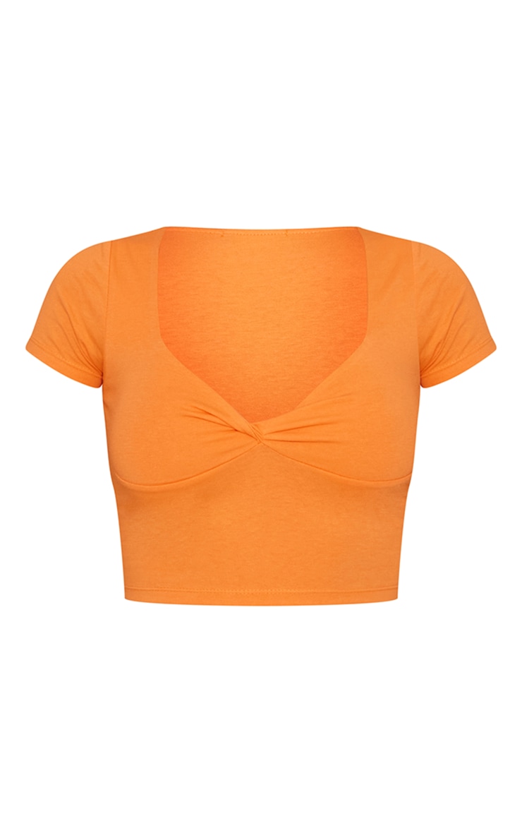 Crop top orange torsadé sur le devant à mancherons image 5