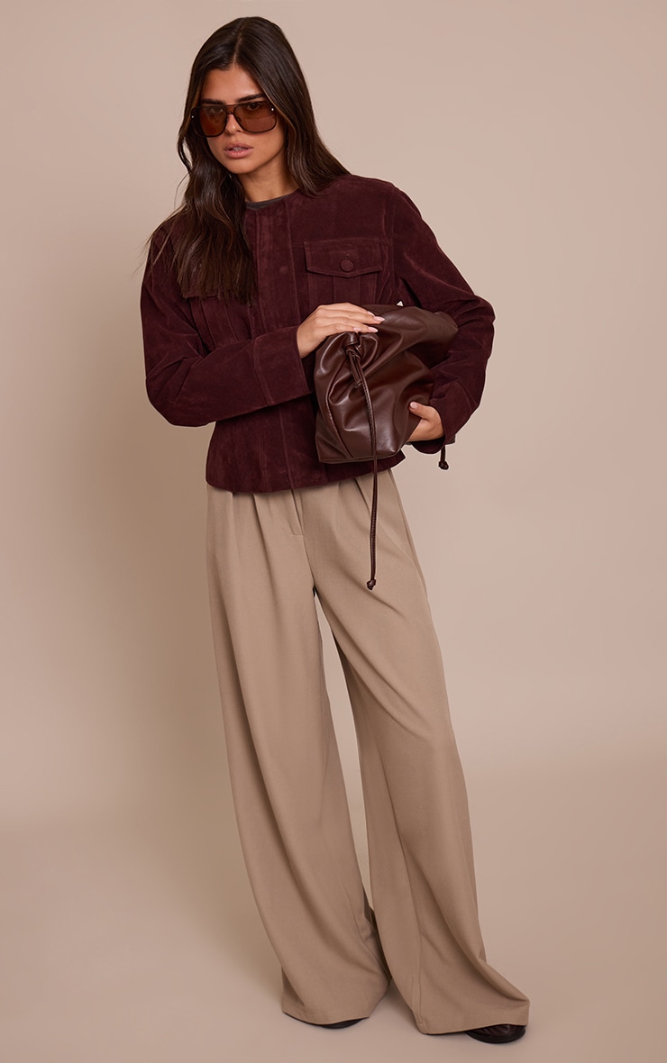 Burgundy Faux Suede Covered Button Cinch Waist Jacket image 3