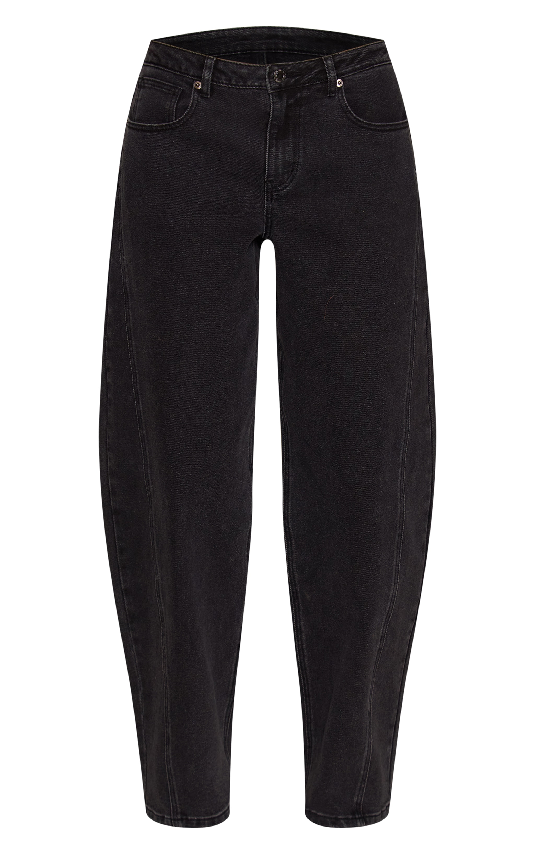 Washed Black Mid Rise Stretch Barrel Jeans image 5