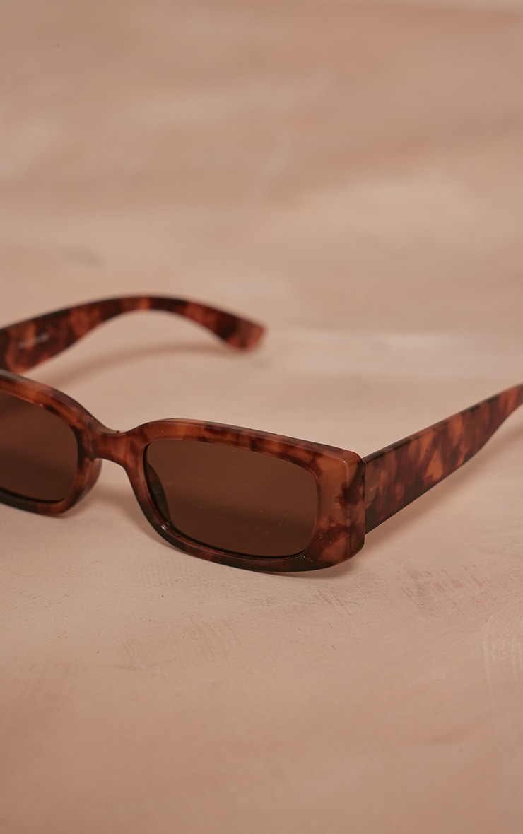 Orange Tort Brown Lens Slim Rectangle Sunglasses image 3