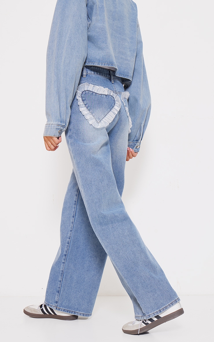 Light Blue Chiffon Heart Pocket Detail Wide Leg Jean image 3