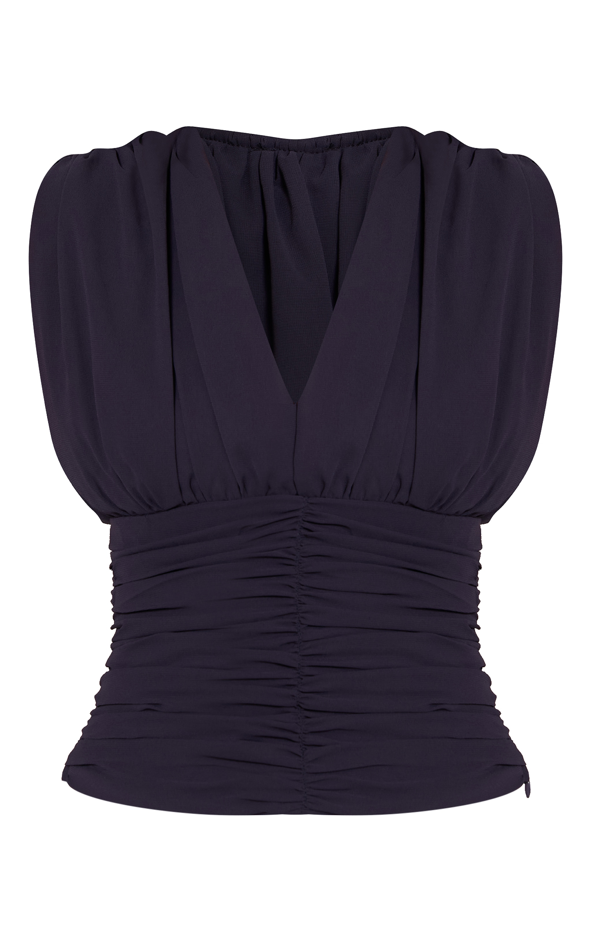 Navy Chiffon Plunge Ruched Bodice Top image 5