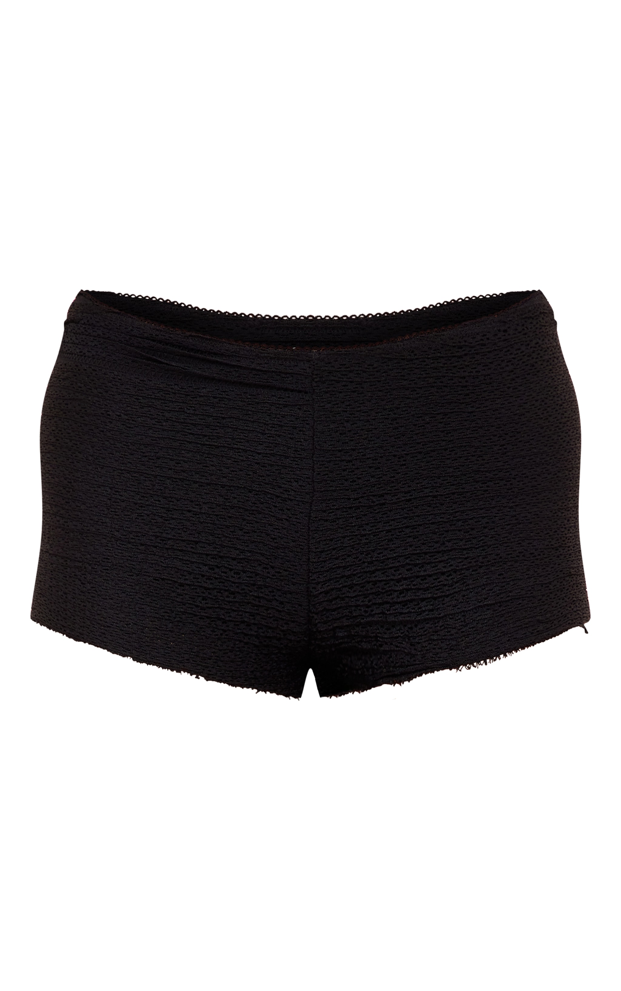 Black Textured Low Rise Hot Pant