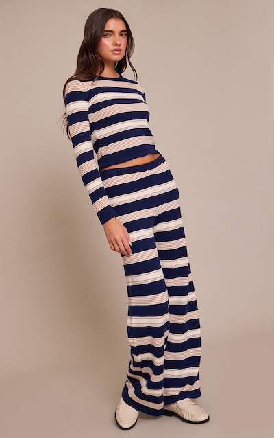 Pantalon large bleu à rayures