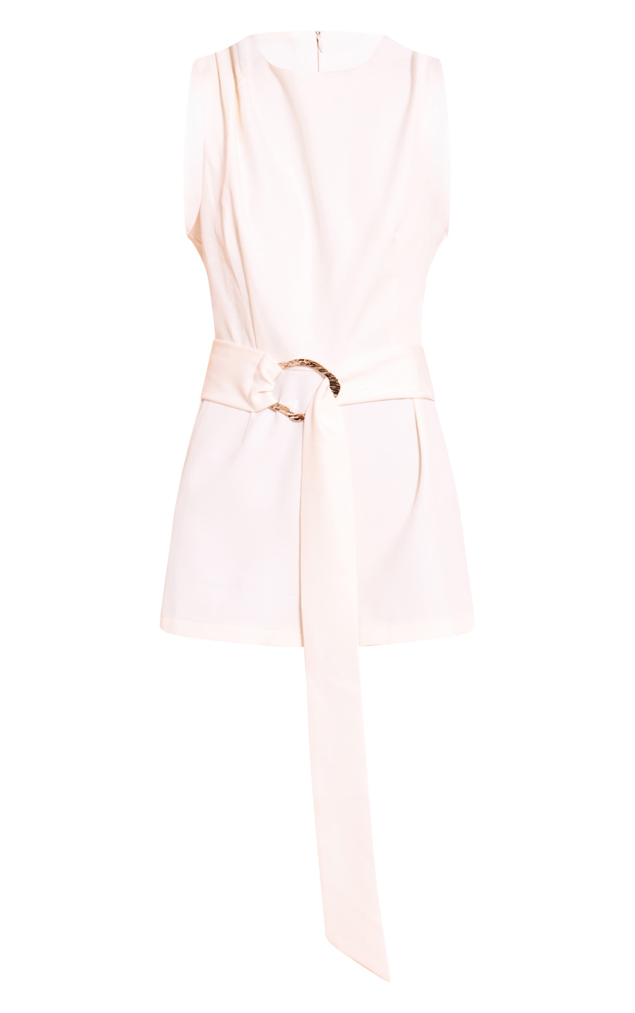 Cream Woven Crew Neck Belt Romper image 5