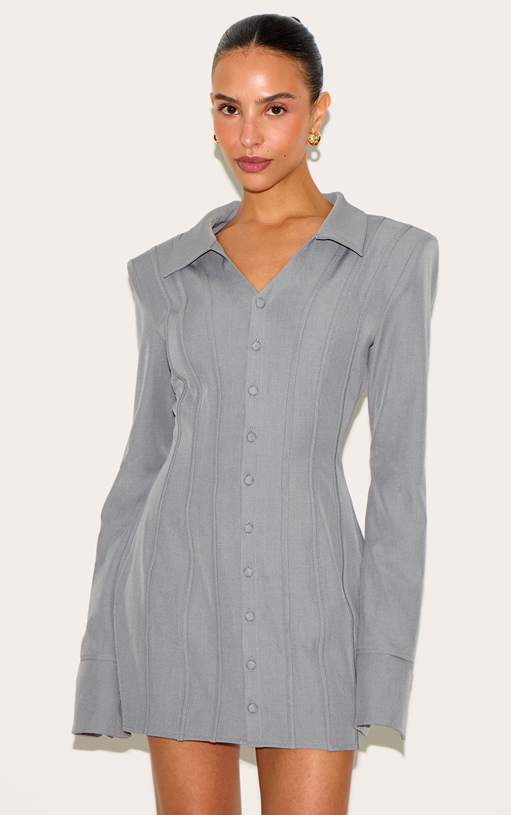 Petite Charcoal Tailored Woven Seam Detail Blazer Dress image 1