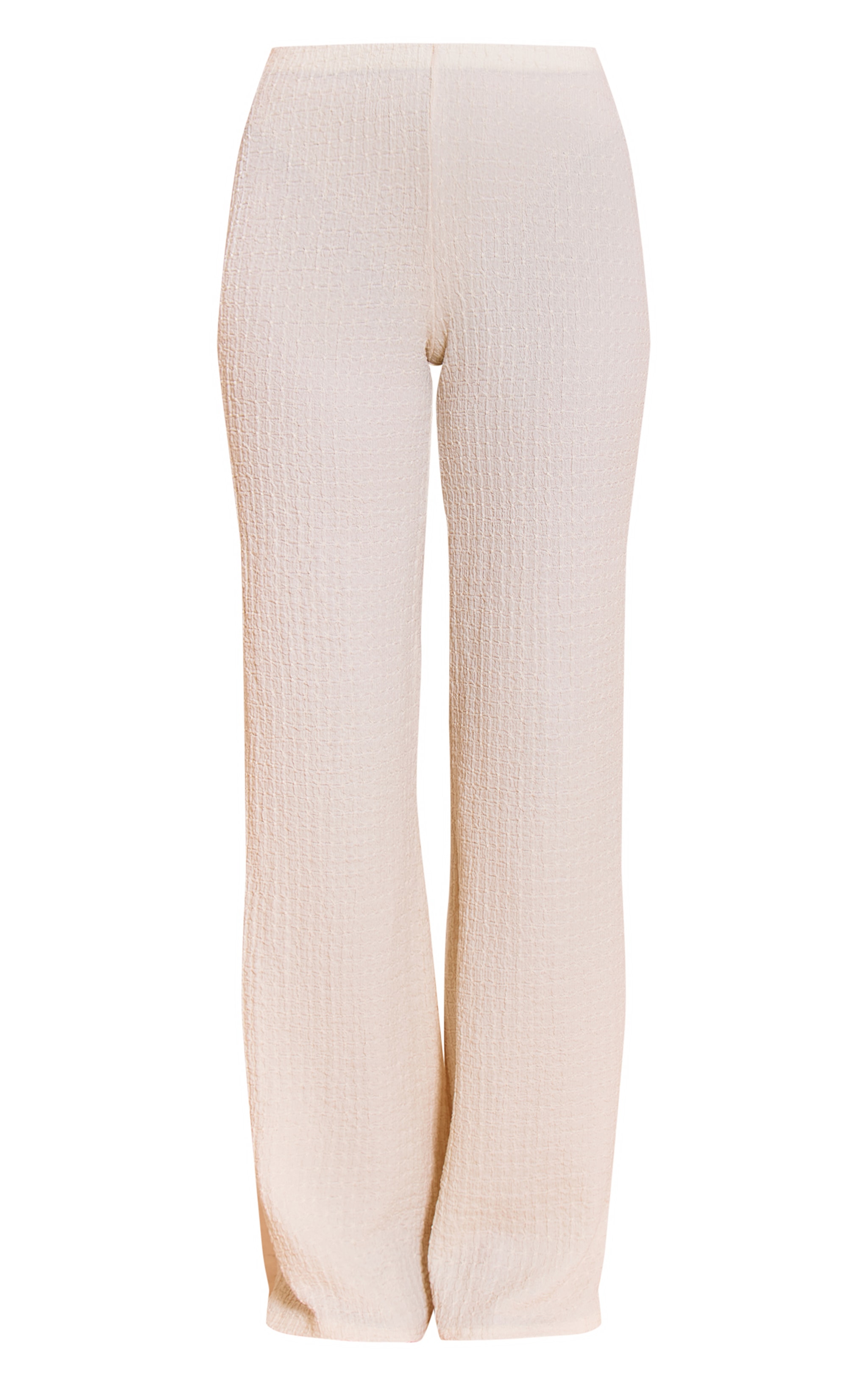 Cream Textured Drawstring Straight Leg Pant image 5