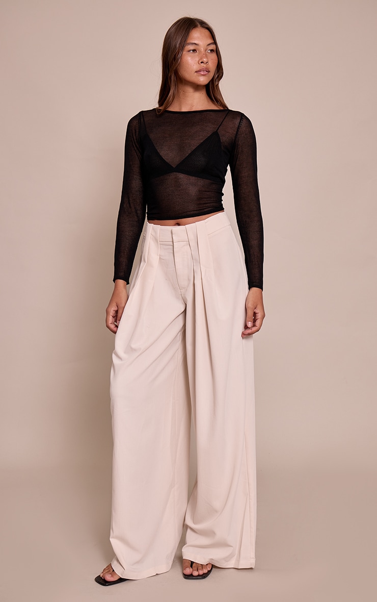 Black Sheer Knit Long Sleeve Top image 3