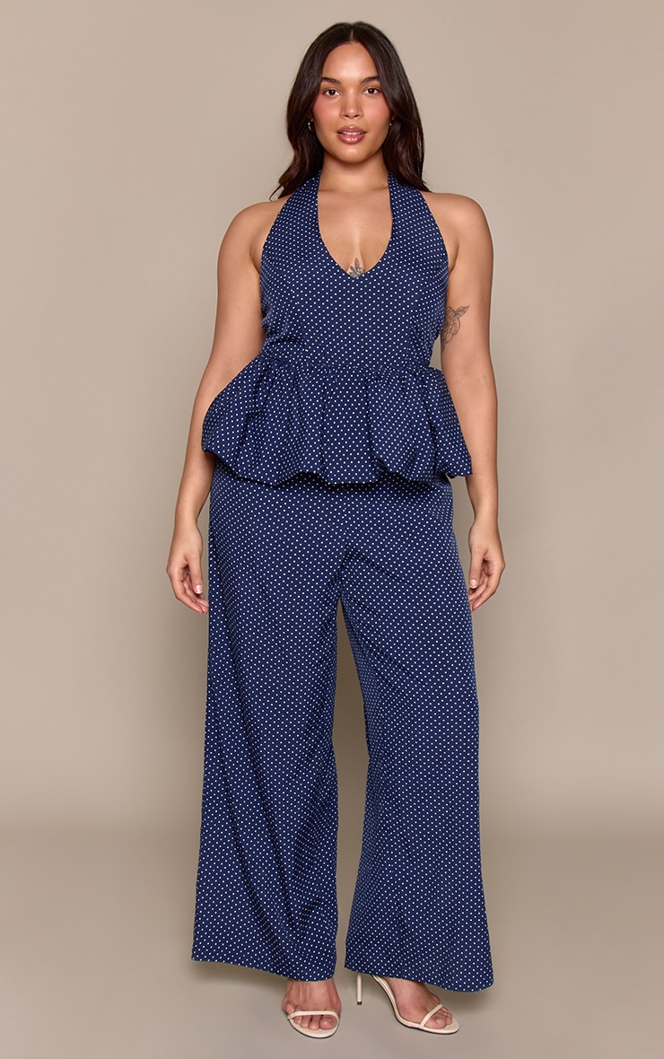 Plus Polka Dot Halter neck Wide Leg Jumpsuit