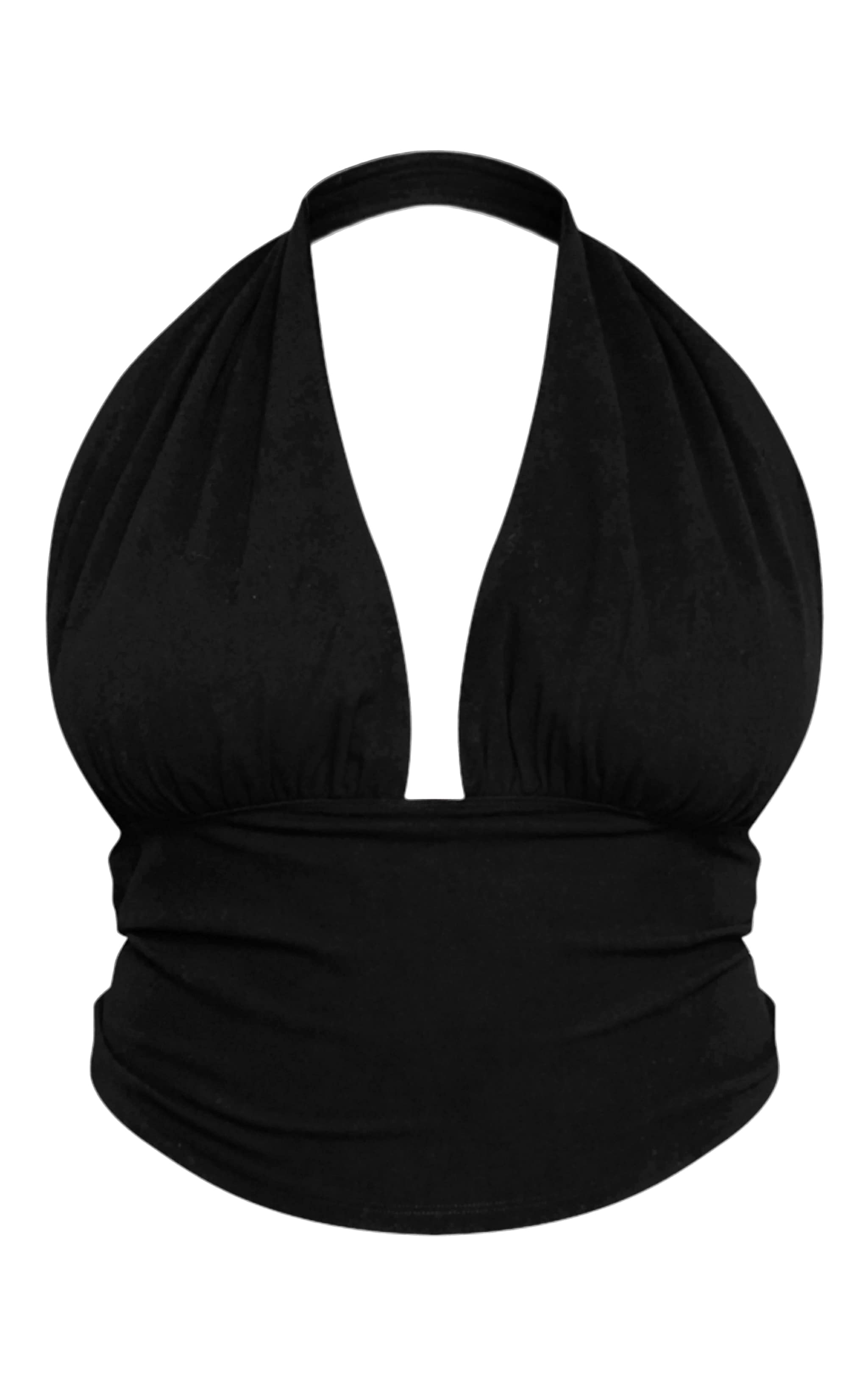 Plus Black Sculpt Ruched Halterneck Top image 5