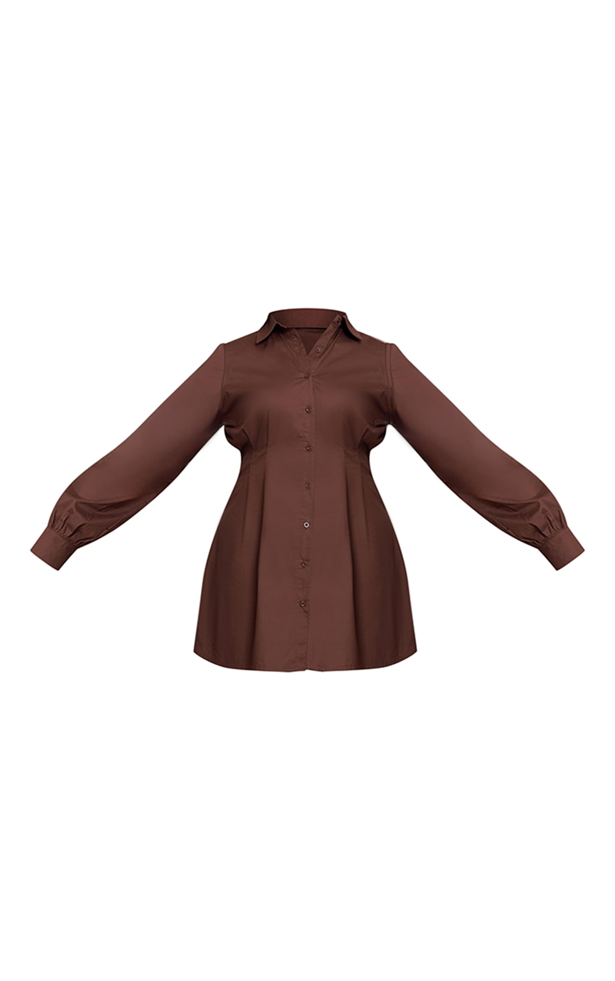 Plus Chocolate Cotton Poplin Cinched Waist Shirt Dress image 5