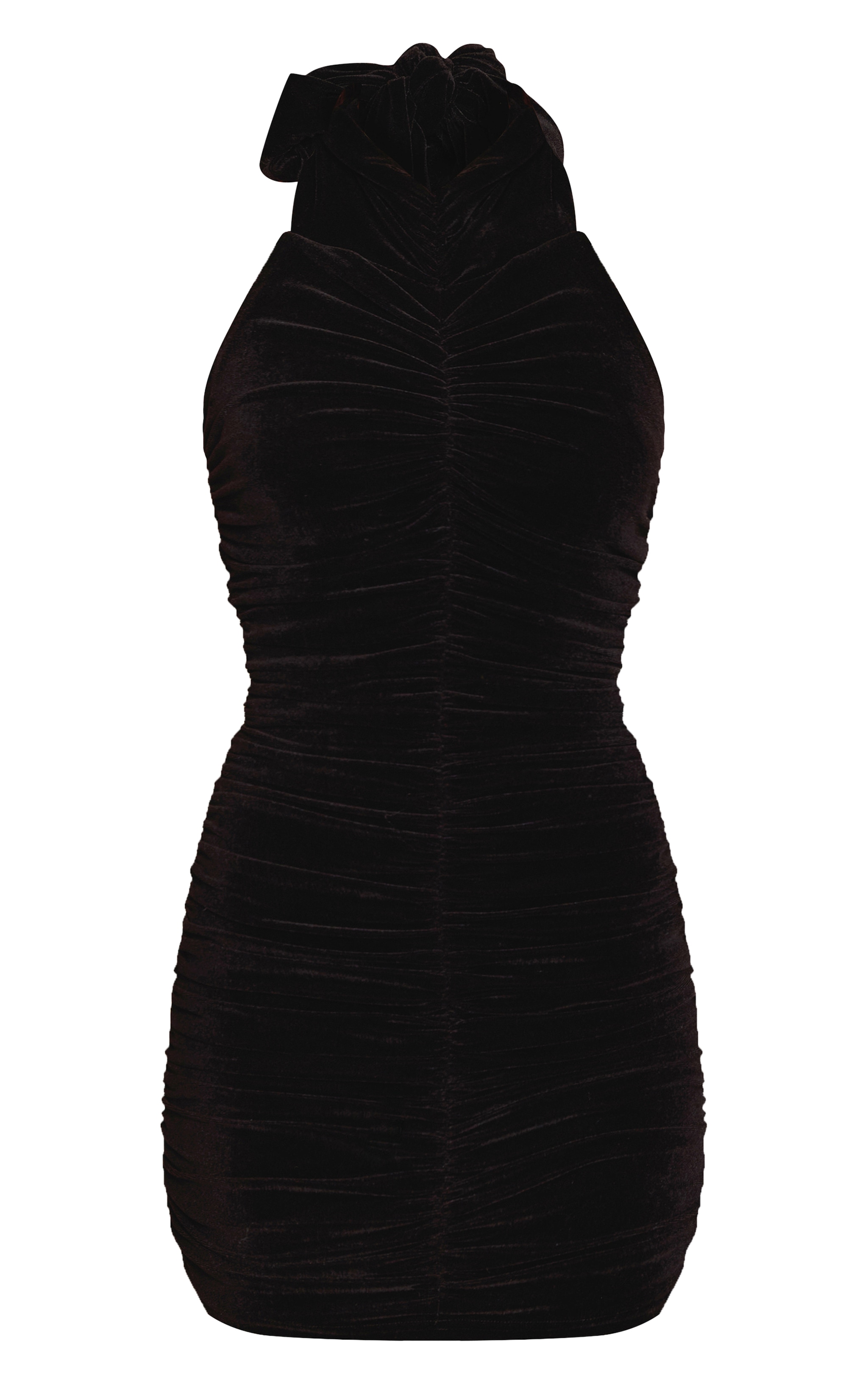 Black Velvet Extreme High Neck Ruched Bodycon Dress image 5