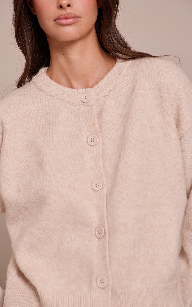 Oatmeal Crew Neck Knit Cardigan image 4