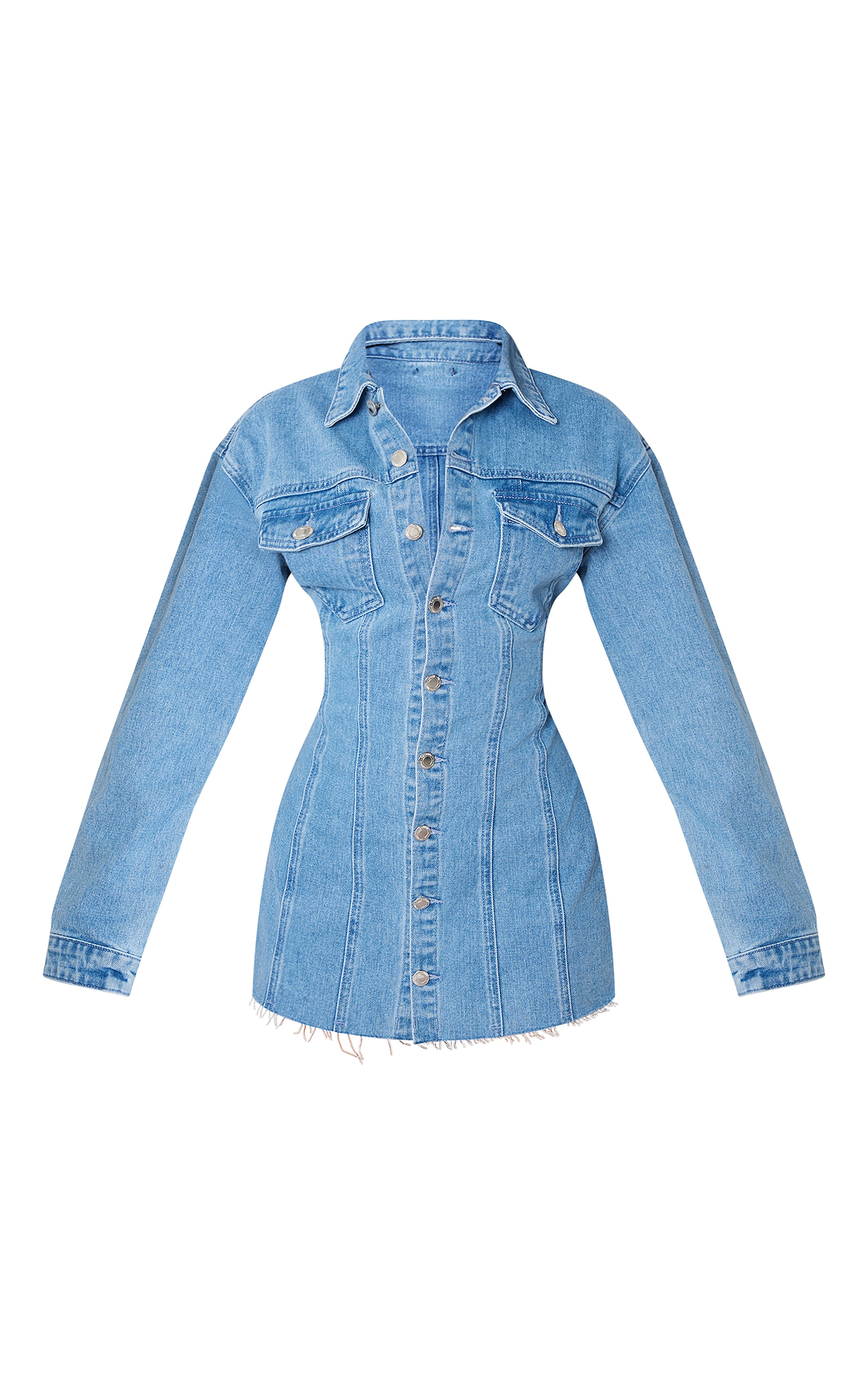 Petite Blue Denim Long Sleeve Fitted Mini Dress image 5