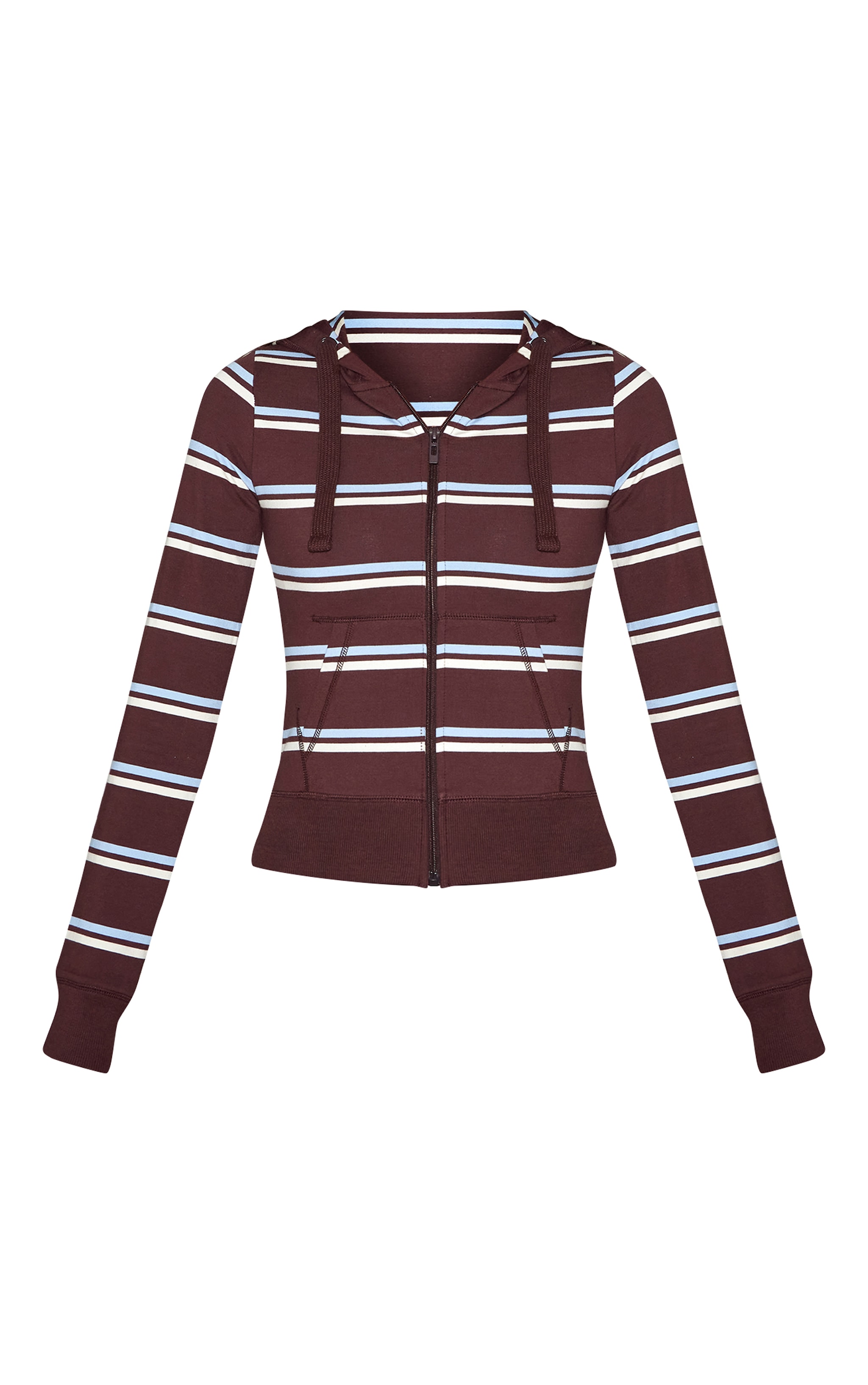 Dark Brown Stripe Zip Up Fitted Track Top image 5