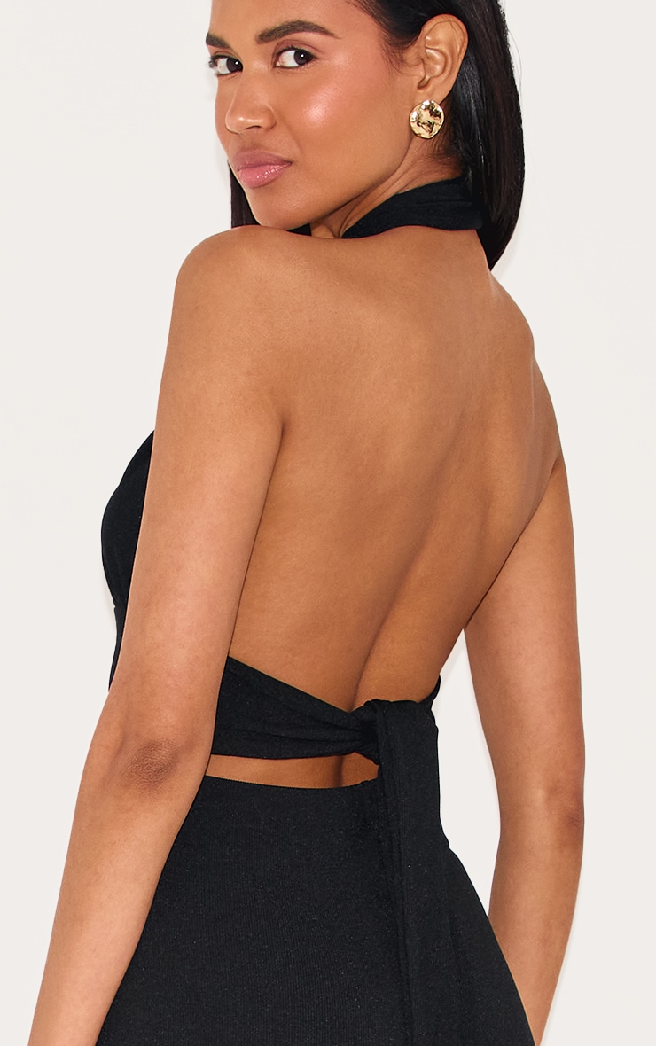 Black Cross Neck Tie Back Rib Jumpsuit image 4