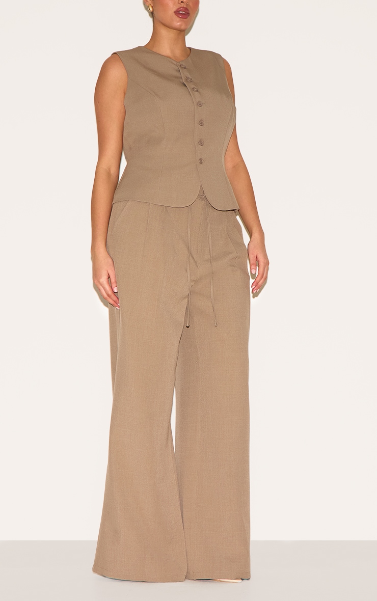 Plus Pantalon de tailleur large tissé taupe noué image 2