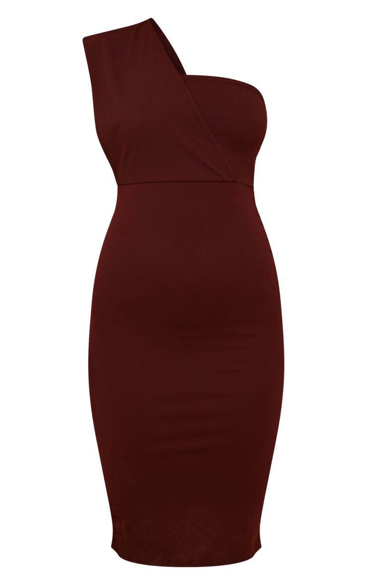 First Impressions One Shoulder Midi Dress Chocolate
