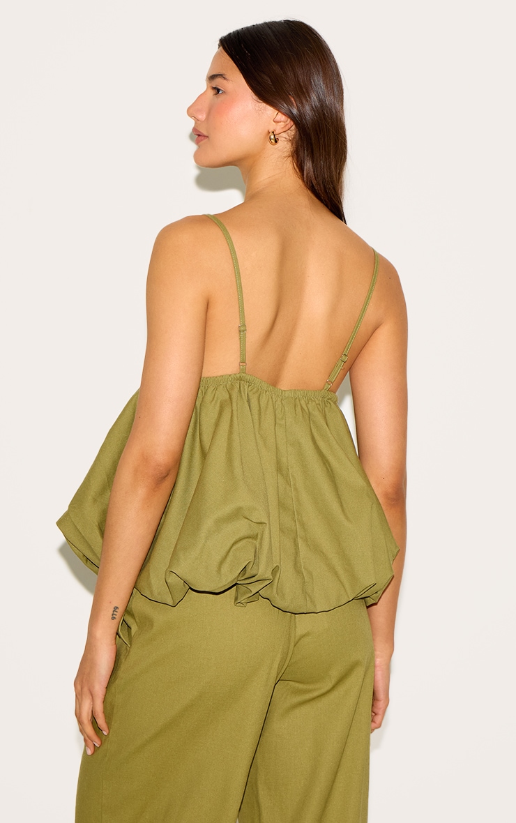 Olive Strappy Puffball Cami Top image 2