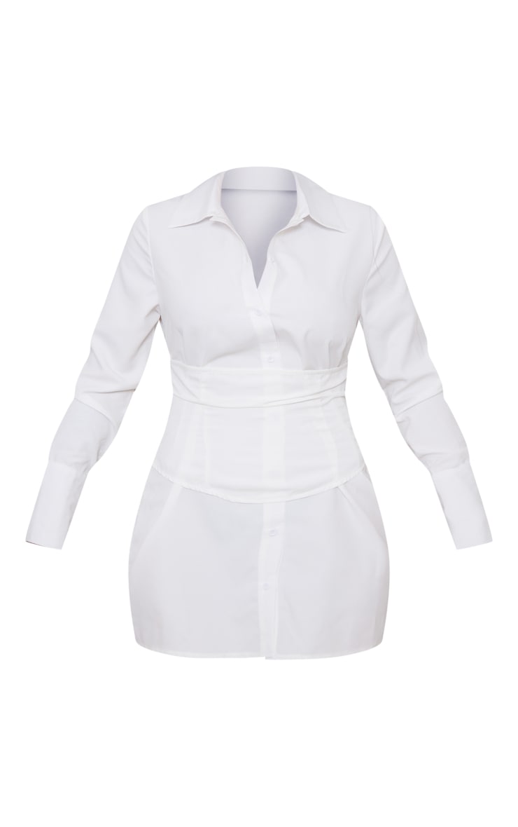 White Waist Panel Detail Shirt Dress image 4