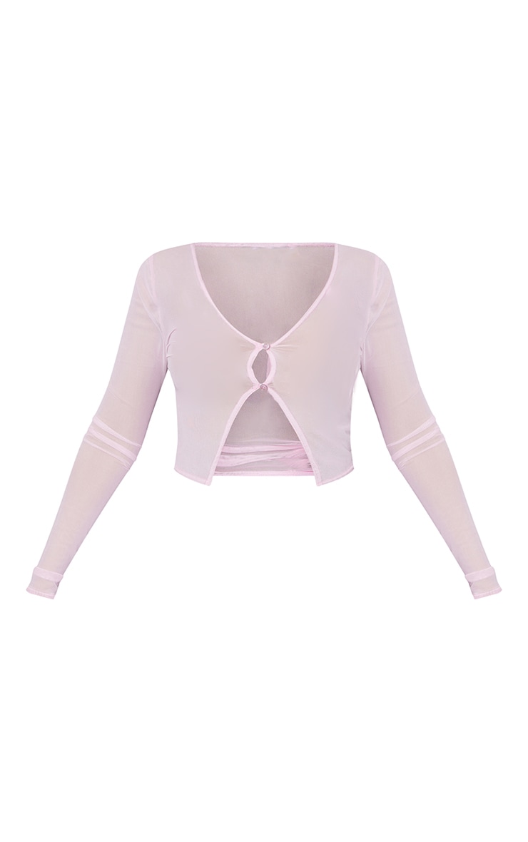 Pale Pink Mesh Bralet Detail Button Up Shirt image 5