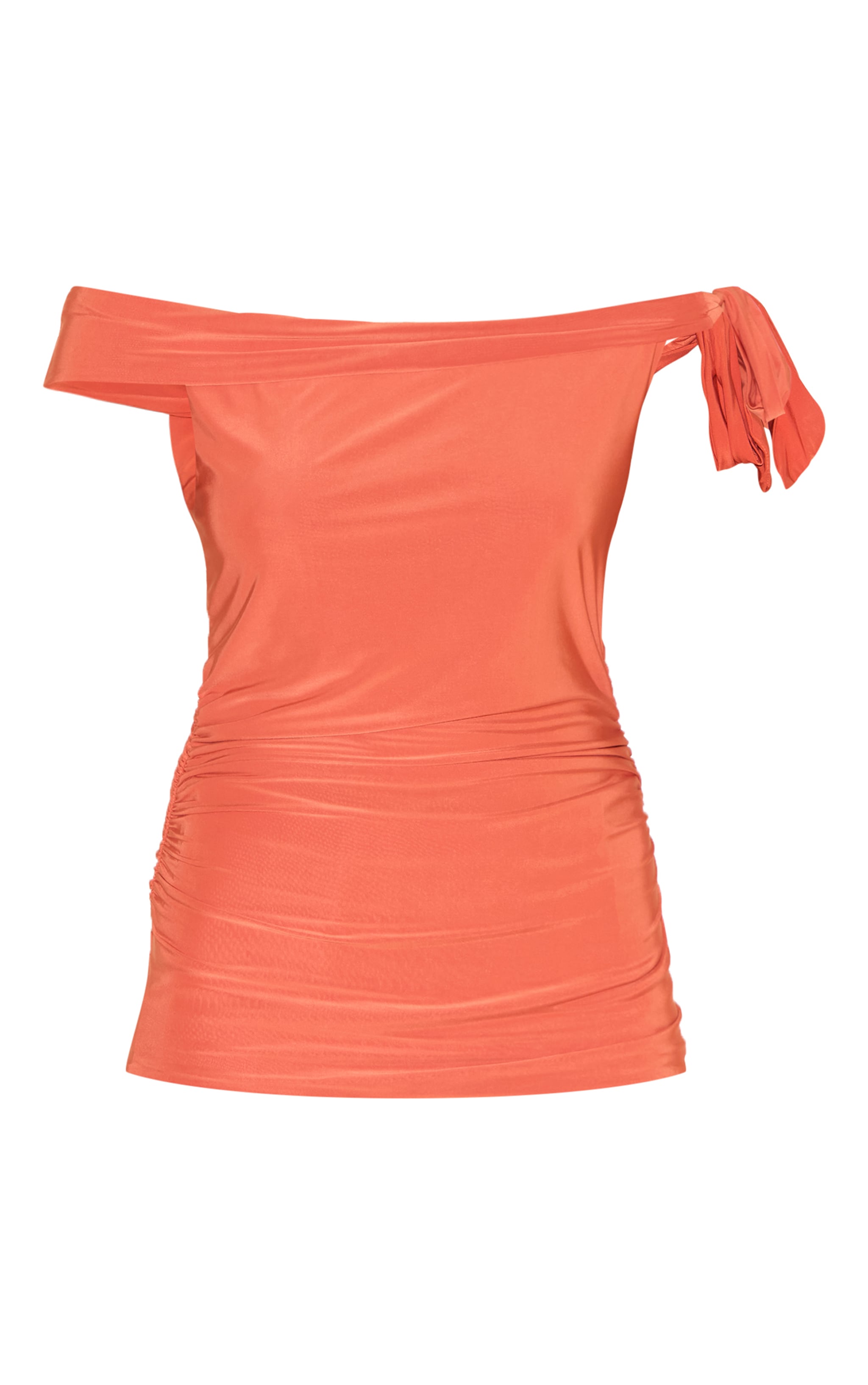 Top long moulant doublé paprika à col bardot et épaule nouée image 5