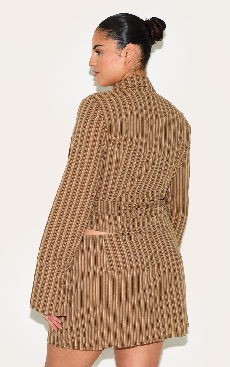 Plus Brown Pinstripe Fitted Shirt image 2