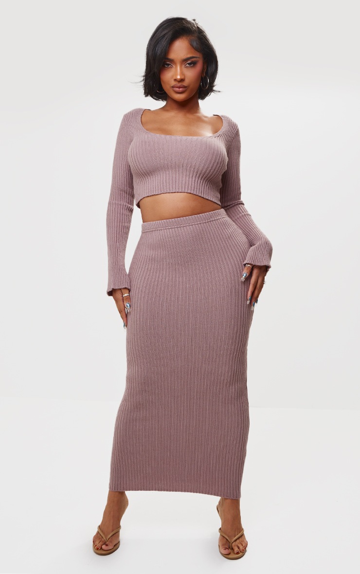 Shape Mauve Knit Ribbed Long Sleeve Scoop Crop Top image 3