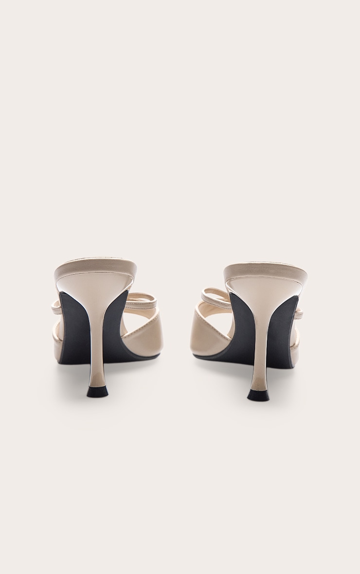 Mules rondes en PU crème à talon moyen et bride découpée image 4