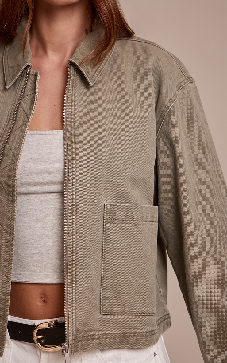 Washed Olive Carpenter Denim Jacket image 4