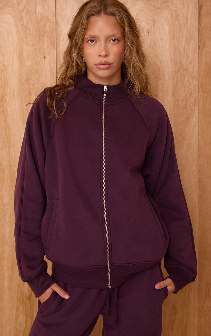 Sweat prune zippé à col entonnoir image 1