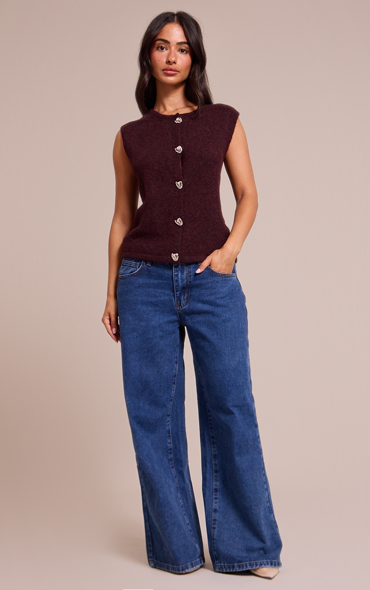 Petite Burgundy Button Up Knitted Vest image 3
