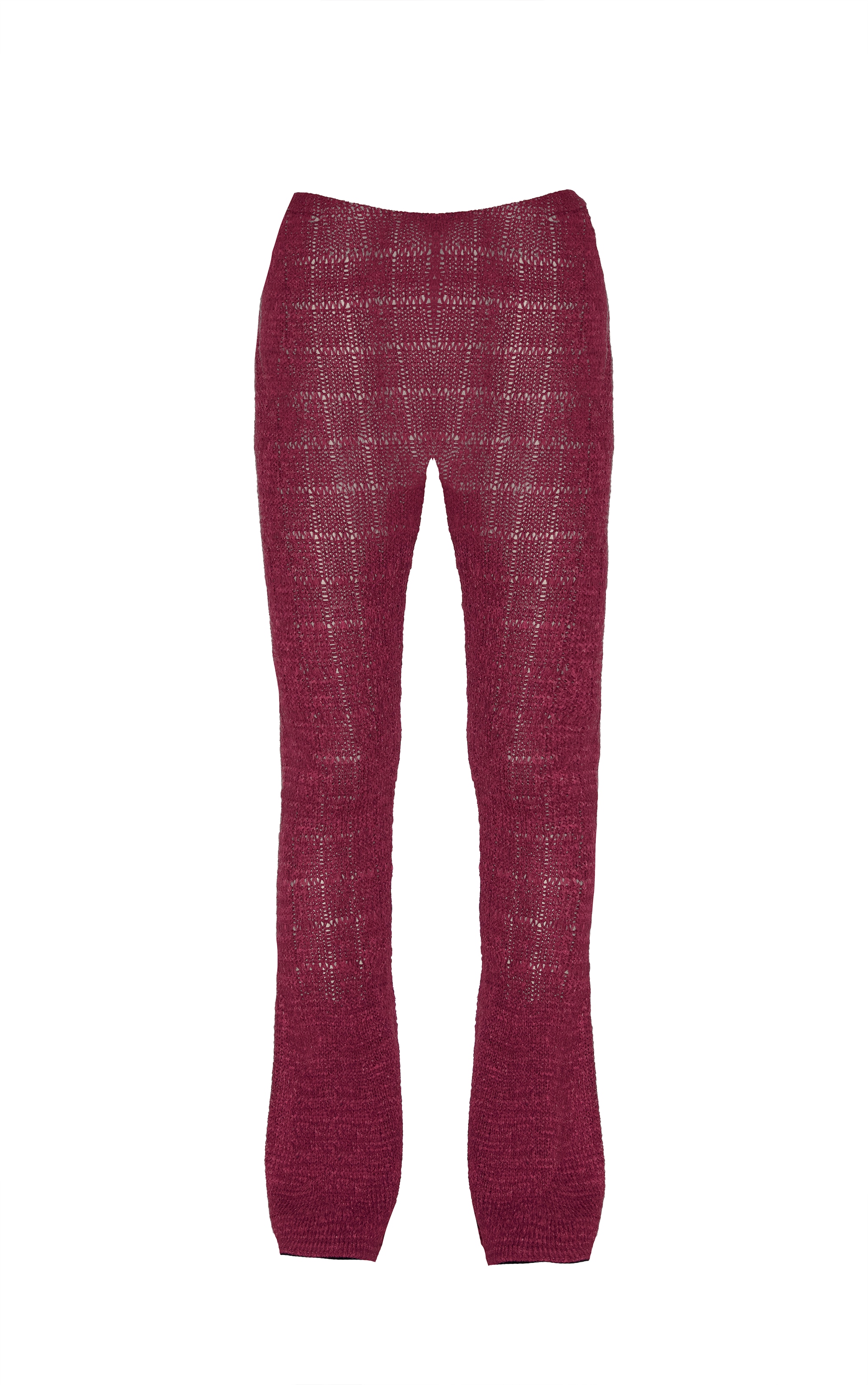 Wine Textured Filigree Knit Wide Leg Pants image 5