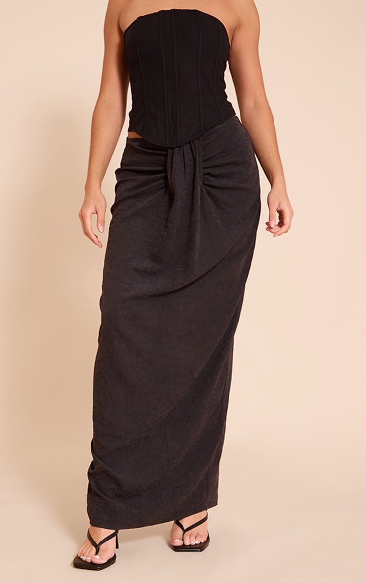 Black Peachskin Drape Front Maxi Skirt image 2
